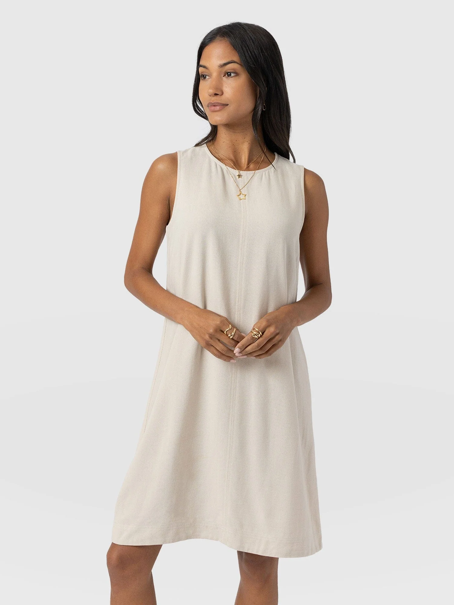Corinne Linen Shift Dress - Oatmeal - Image 3