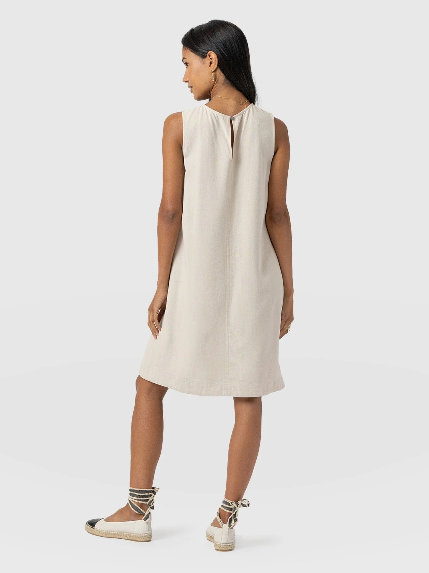 Corinne Linen Shift Dress - Oatmeal - Image 6
