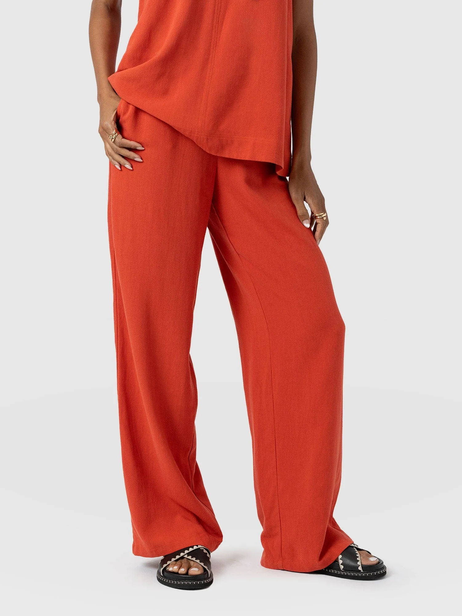 Corinne Wide Leg Linen Pant - Burnt Orange - Image 2