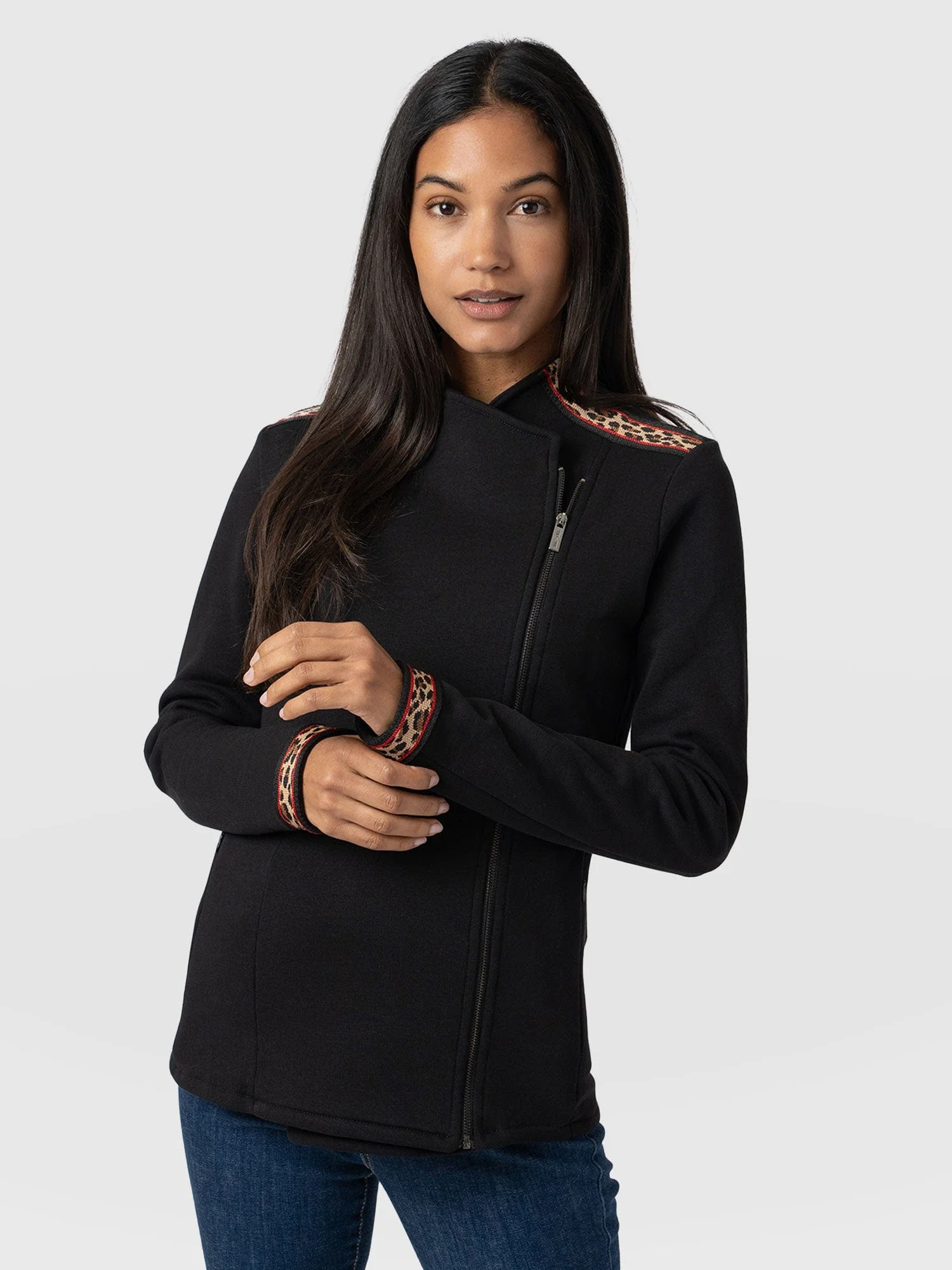 Cotton Biker Jacket - Leopard Trim - Image 2