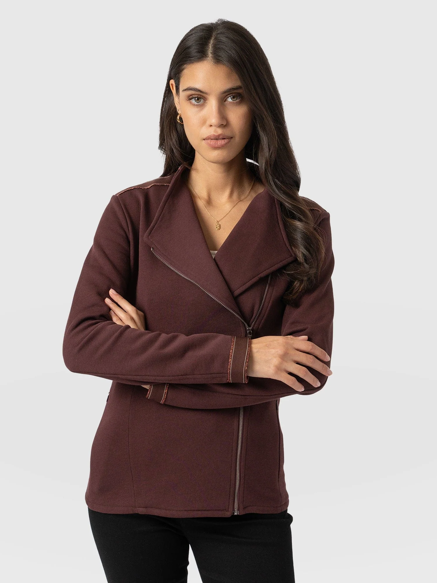 Cotton Biker Jacket - Maroon - Bronze Stripe - Image 2