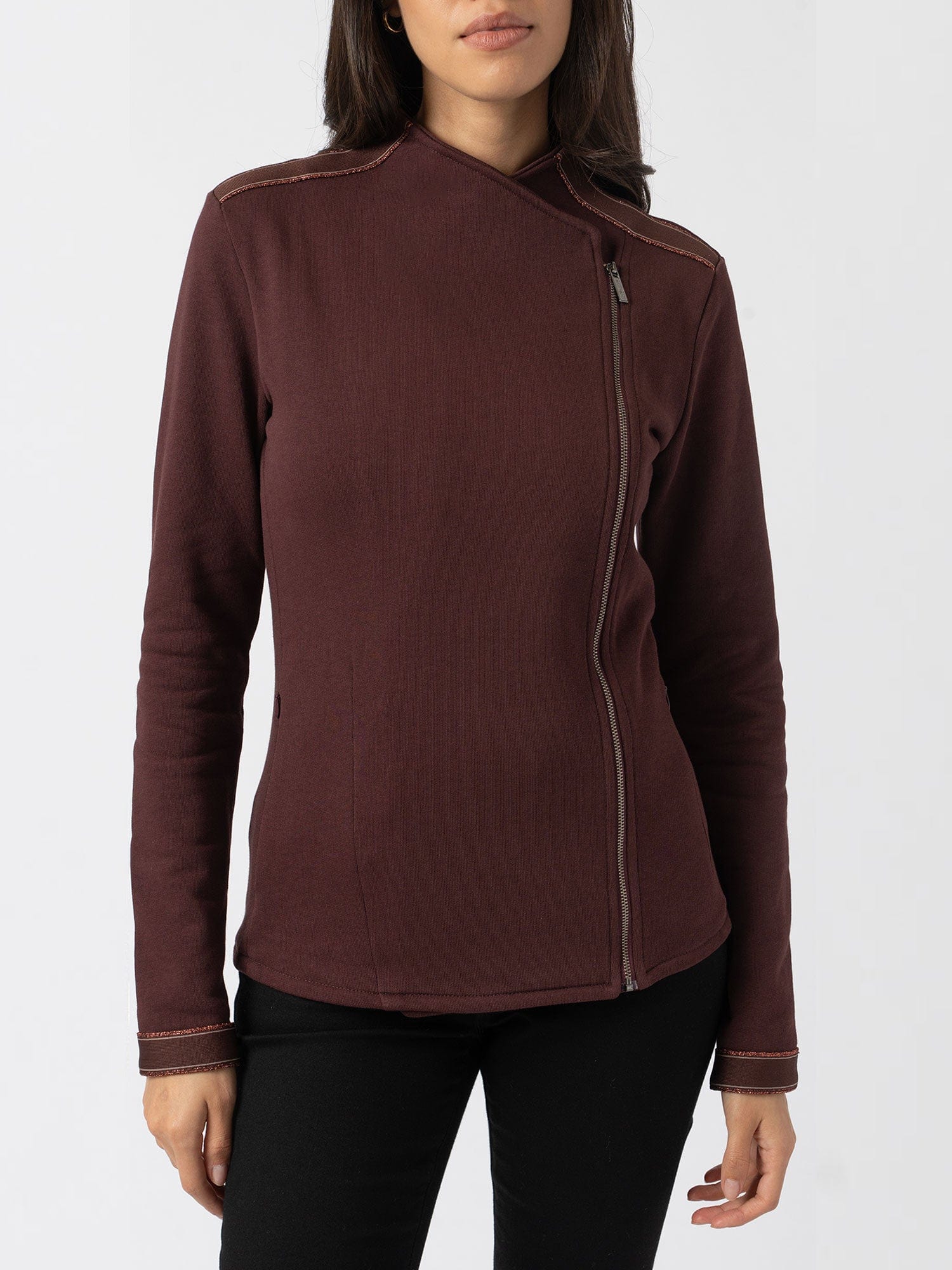 Cotton Biker Jacket - Maroon - Bronze Stripe - Image 3