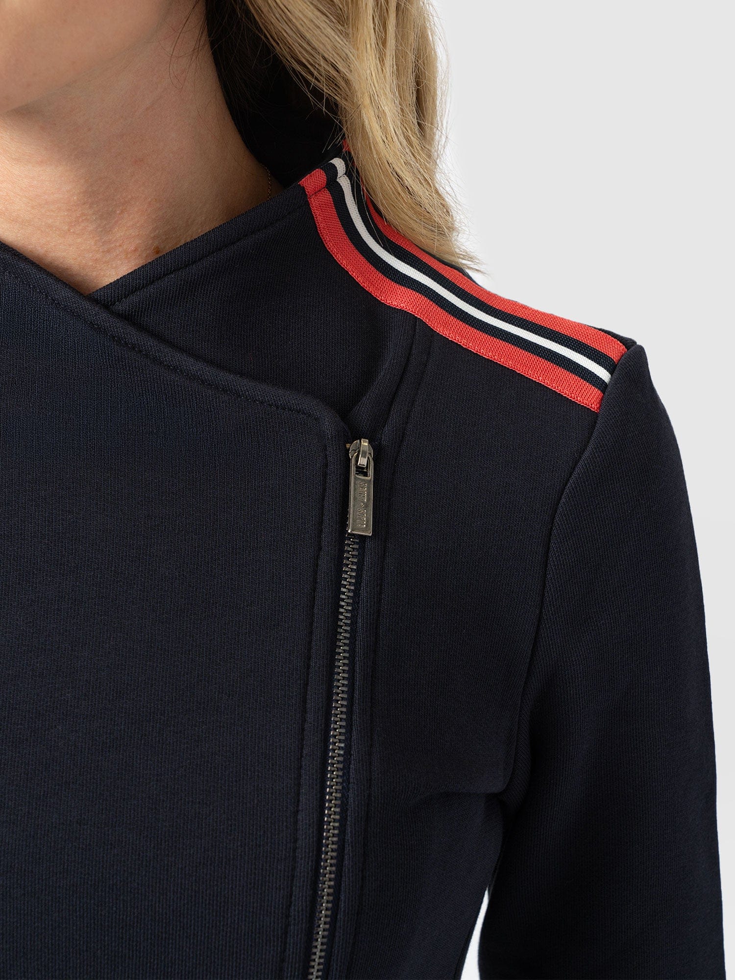Cotton Biker Jacket - Navy Stripe - Image 4