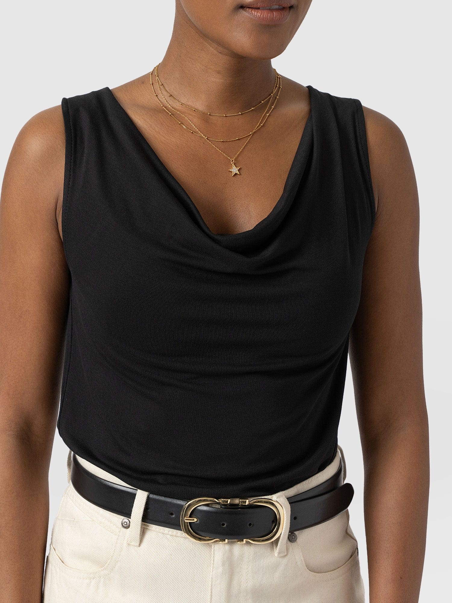 Cowl Neck Cami - Black - Image 2