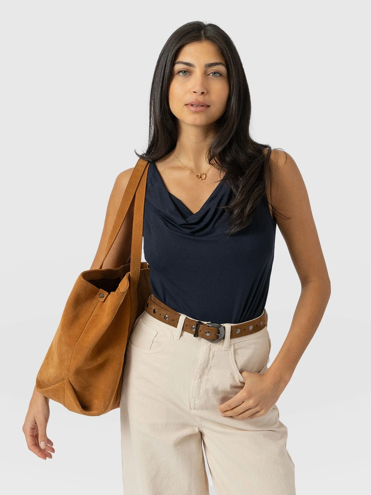 Cowl Neck Cami - Navy - Image 2