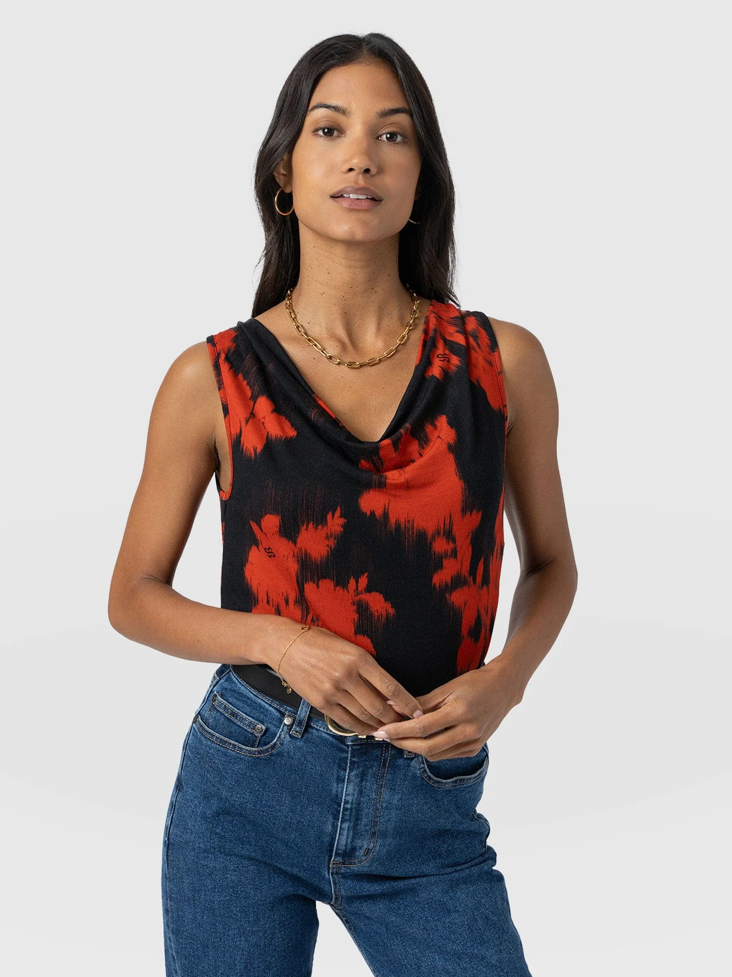 Cowl Neck Cami - Orange Fade Floral