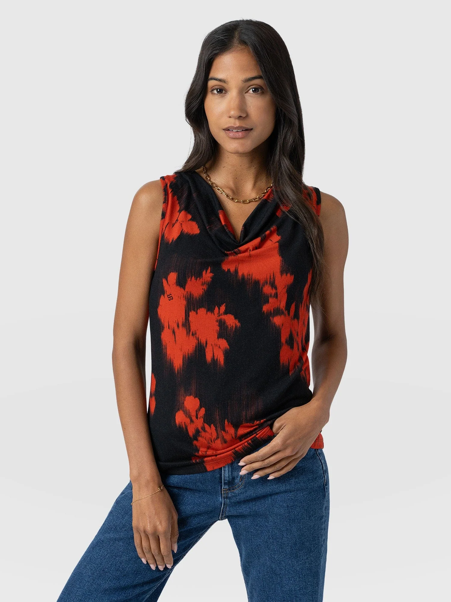 Cowl Neck Cami - Orange Fade Floral - Image 2