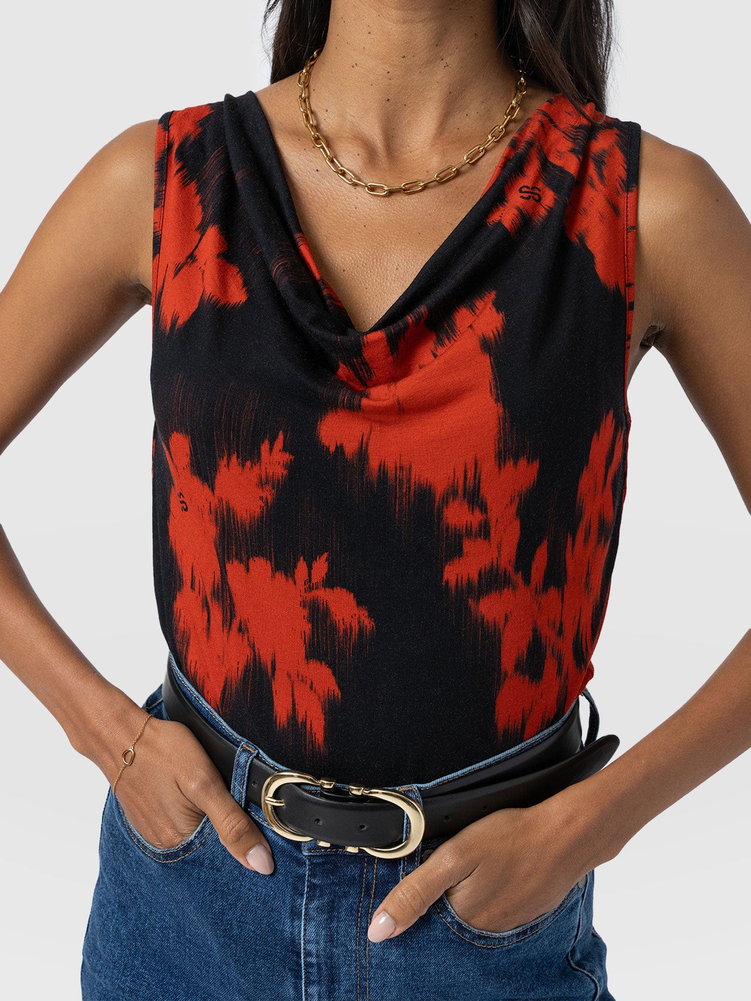 Cowl Neck Cami - Orange Fade Floral - Image 4