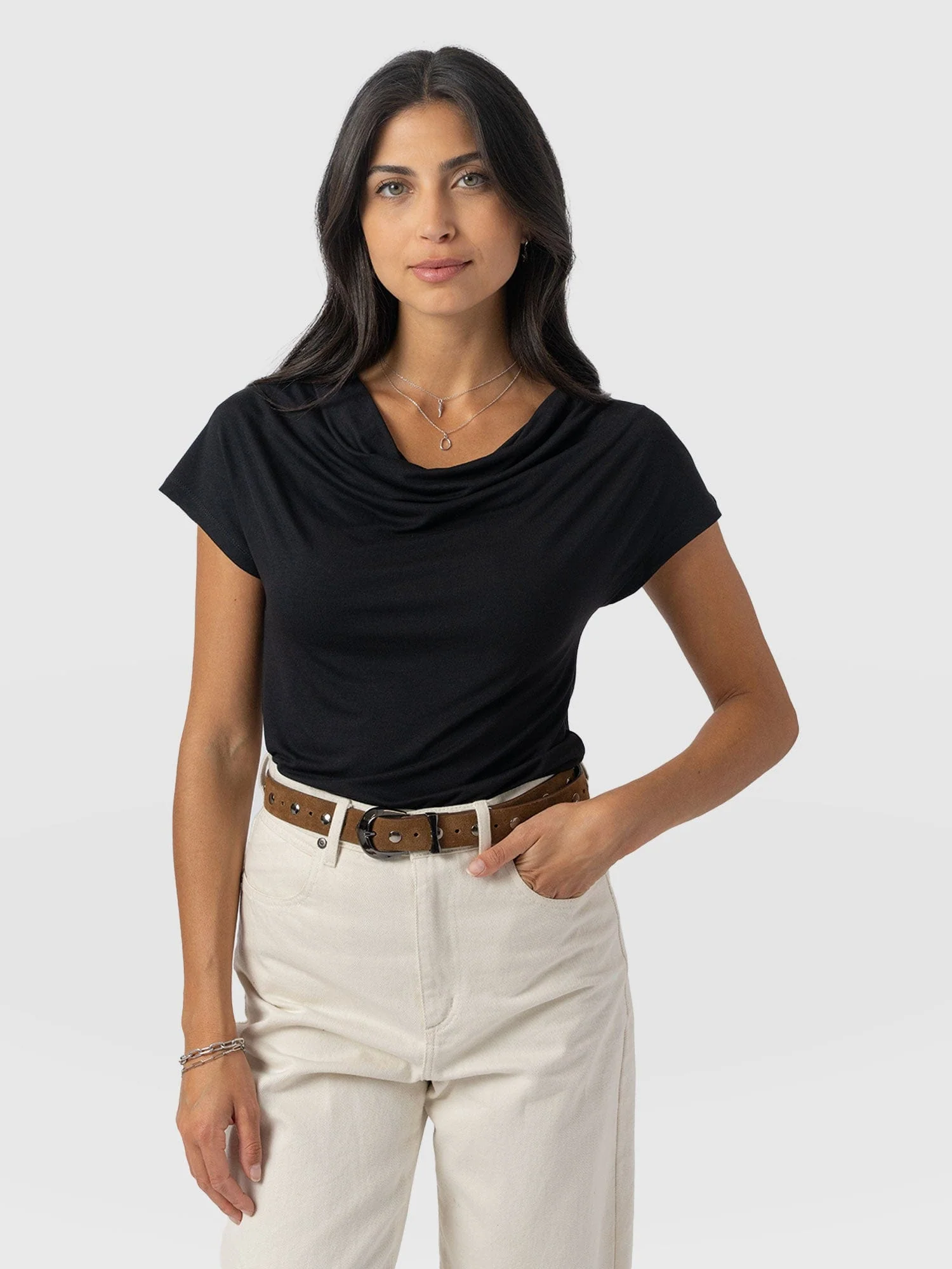 Cowl Neck Tee - Black - Image 2