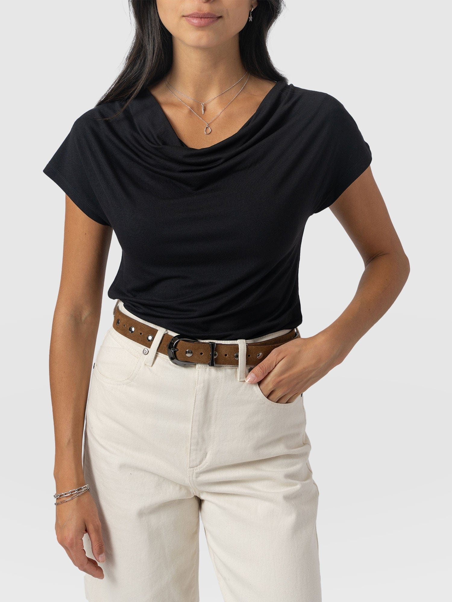 Cowl Neck Tee - Black - Image 3