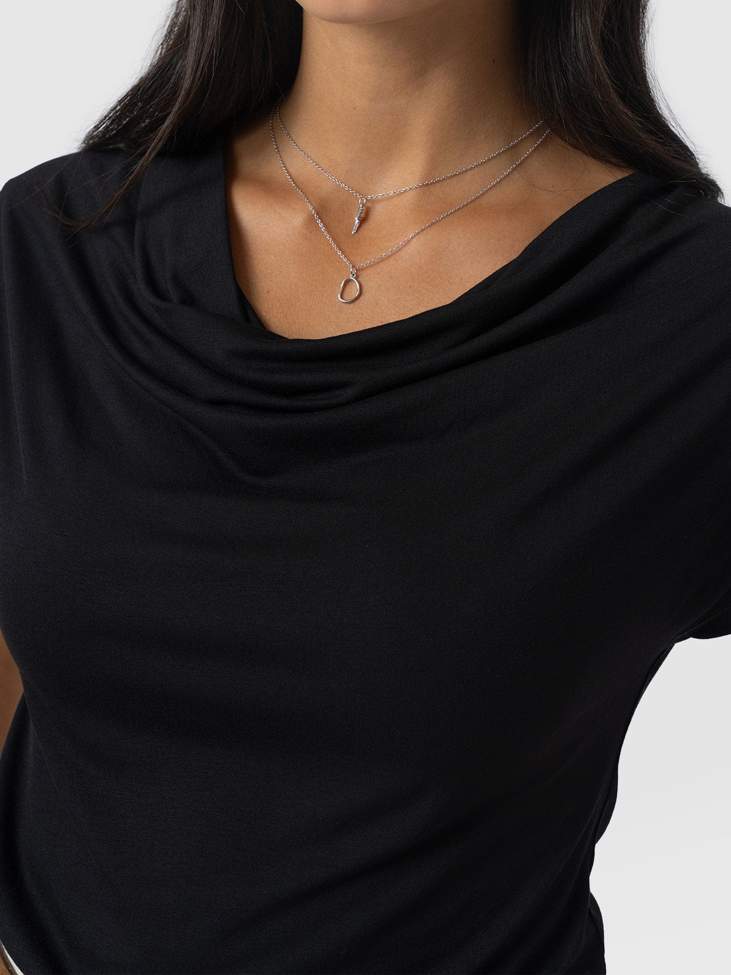 Cowl Neck Tee - Black - Image 5