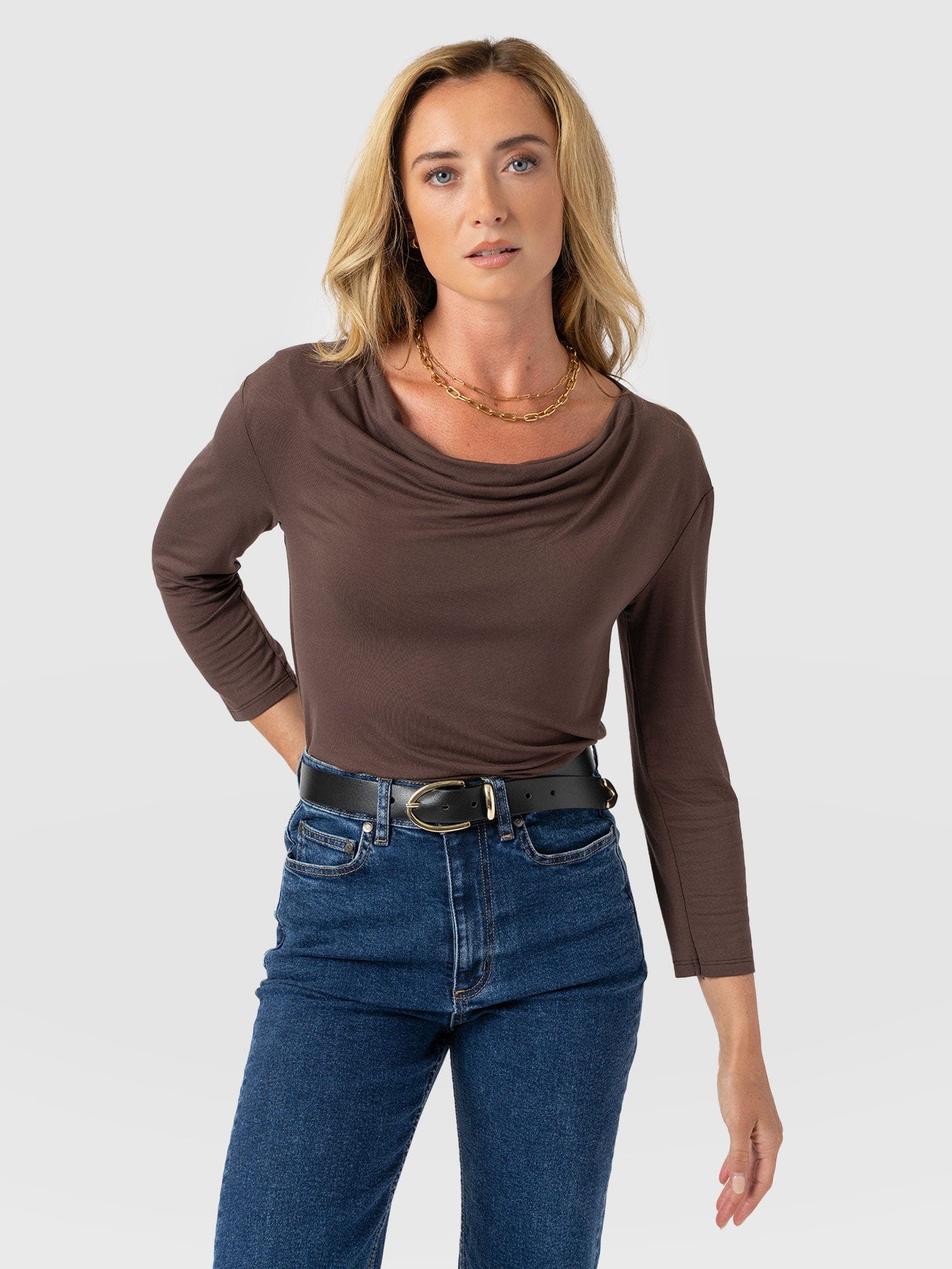 Cowl Neck Tee Long Sleeve - Maroon - Image 2