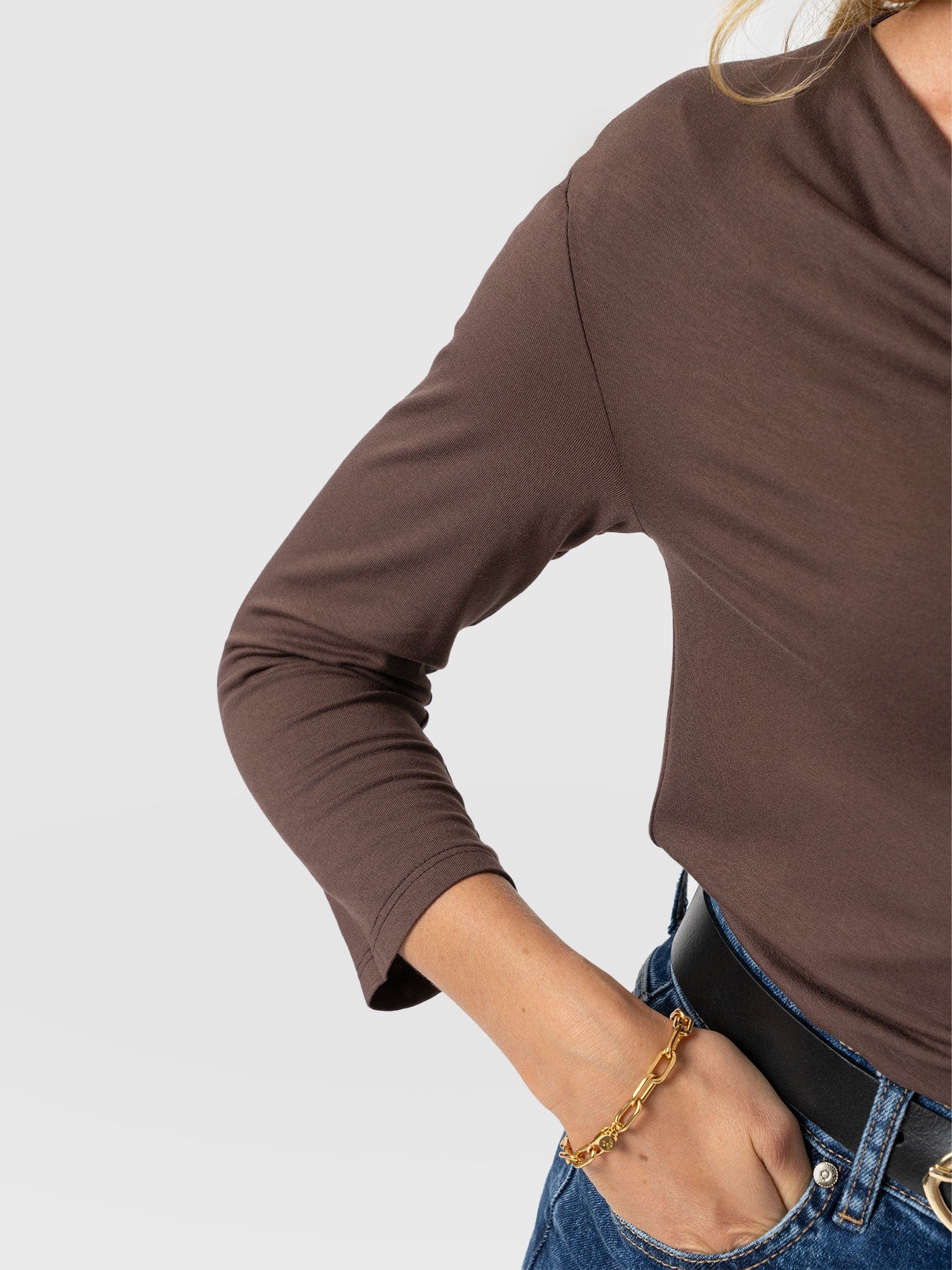 Cowl Neck Tee Long Sleeve - Maroon - Image 6