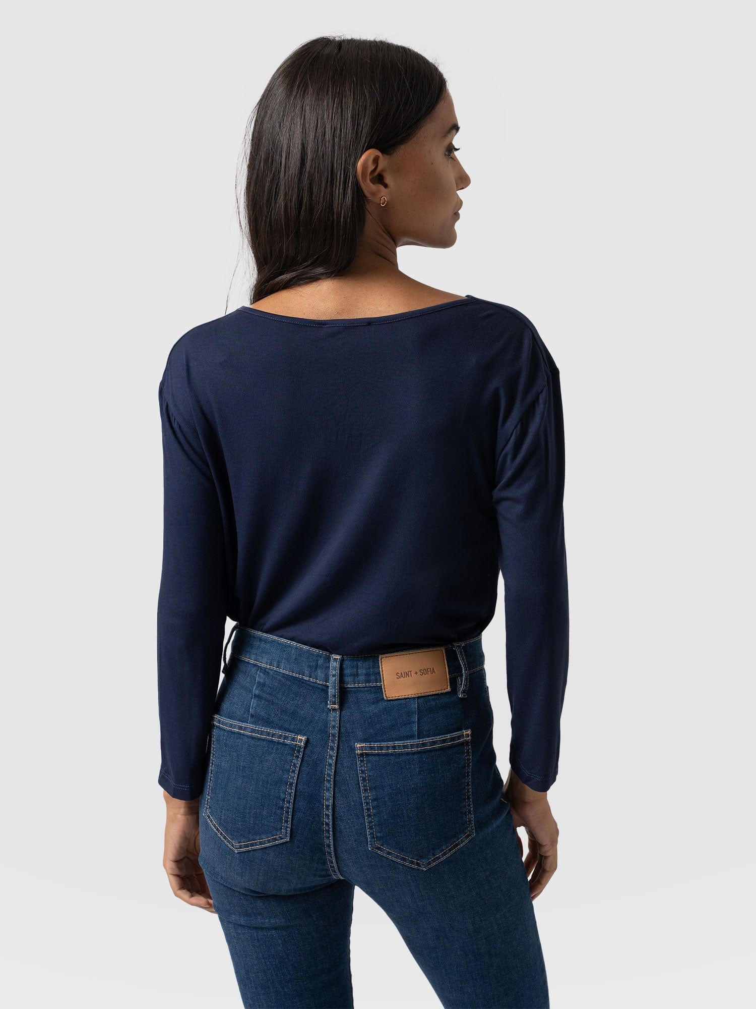 Cowl Neck Tee Long Sleeve - Navy - Image 6