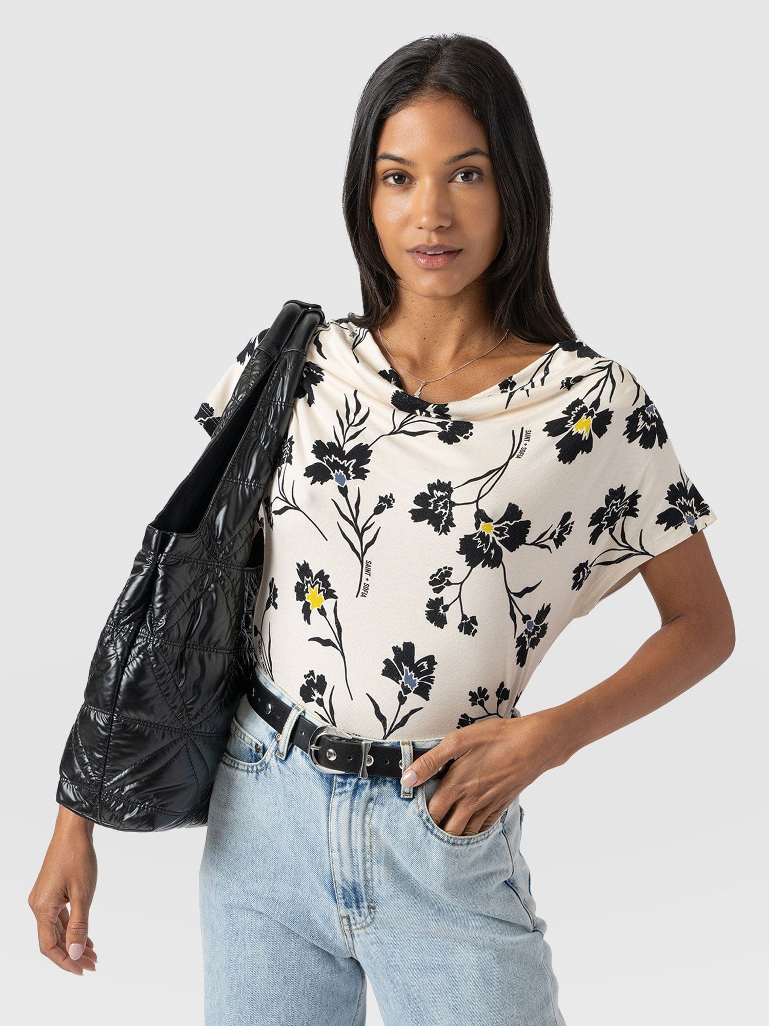 Cowl Neck Tee - White Spring Floral - Image 2