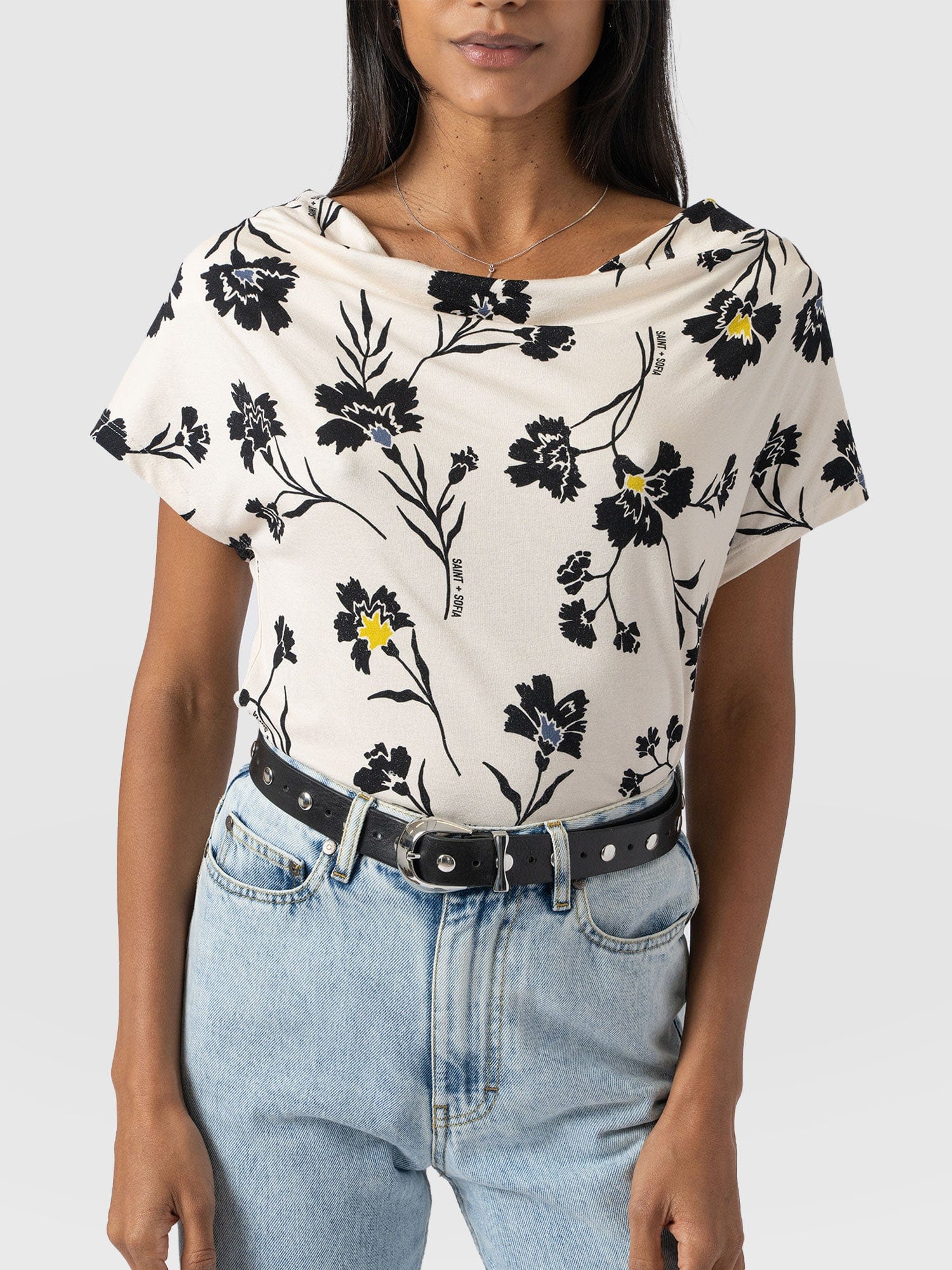 Cowl Neck Tee - White Spring Floral - Image 3