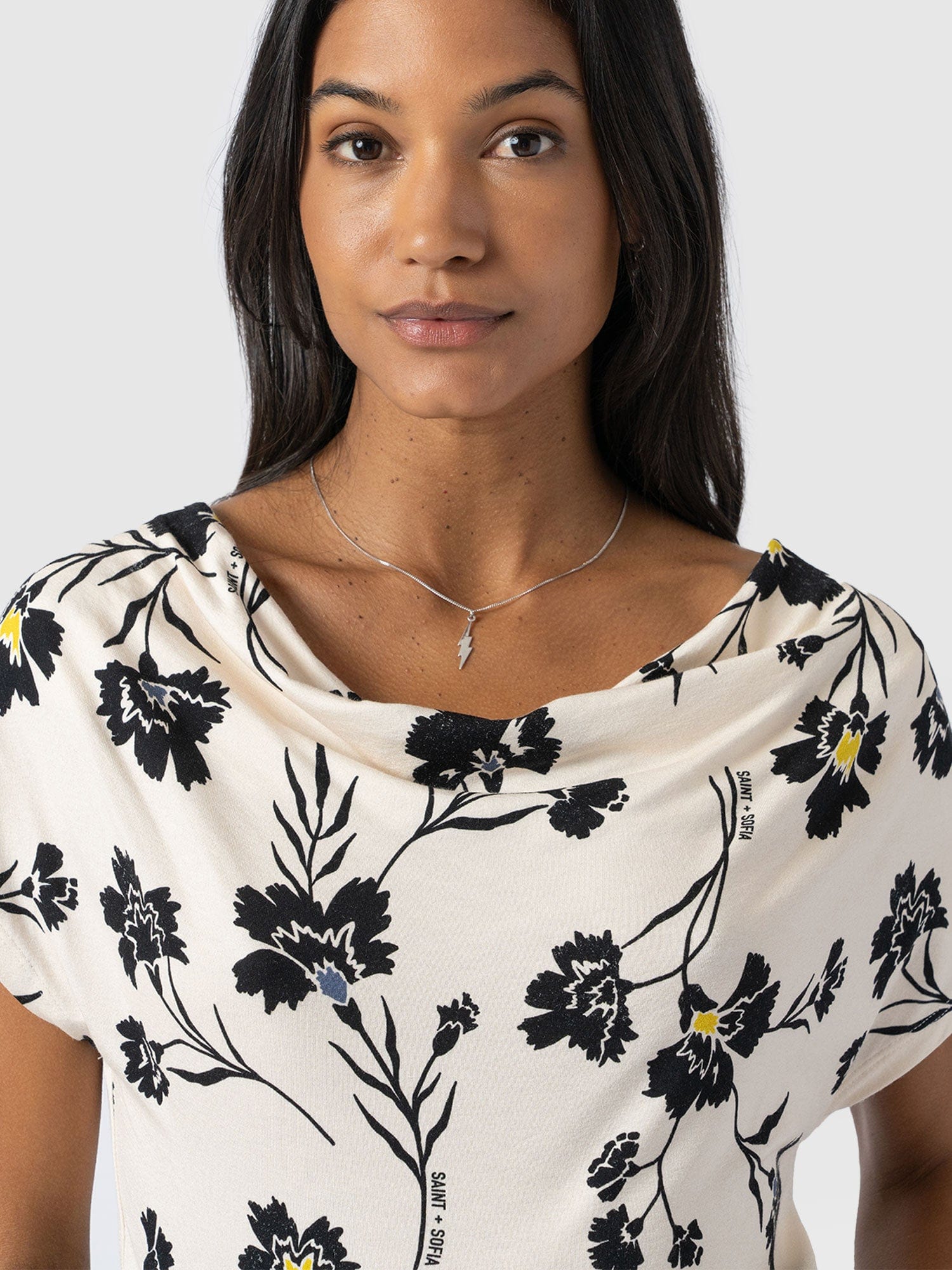 Cowl Neck Tee - White Spring Floral - Image 4