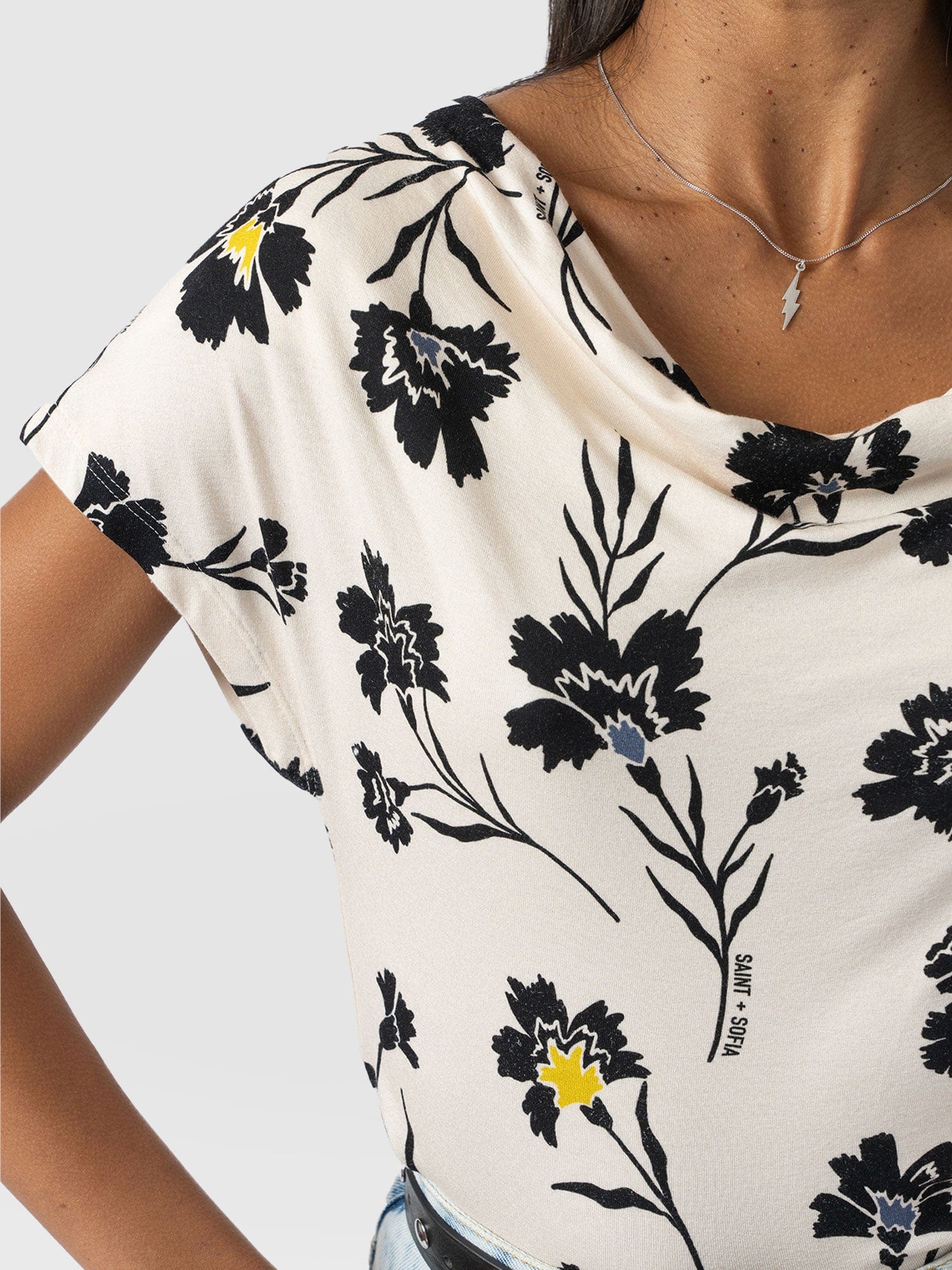 Cowl Neck Tee - White Spring Floral - Image 5