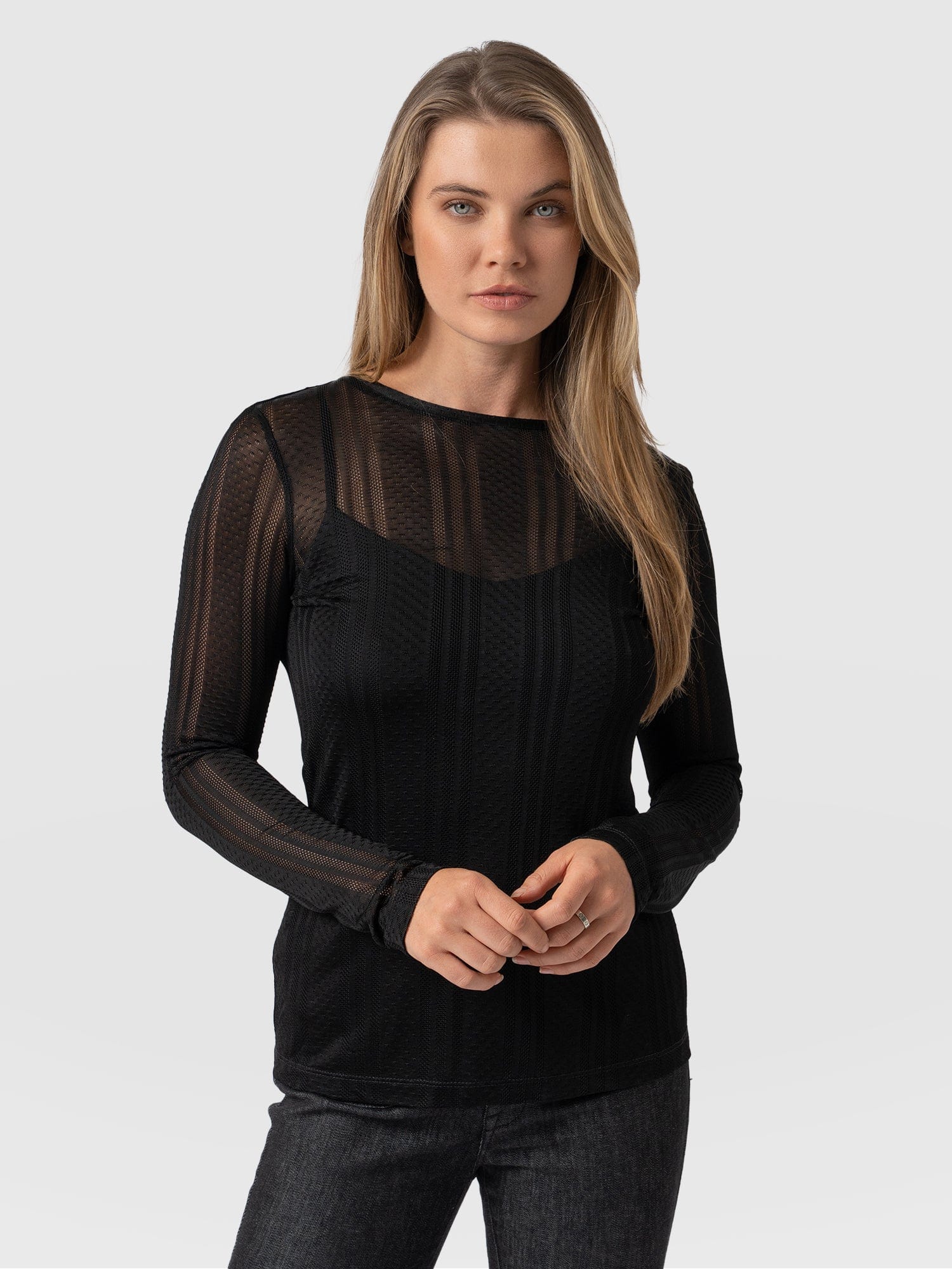 Demi Lace Long Sleeve Tee - Black - Image 2