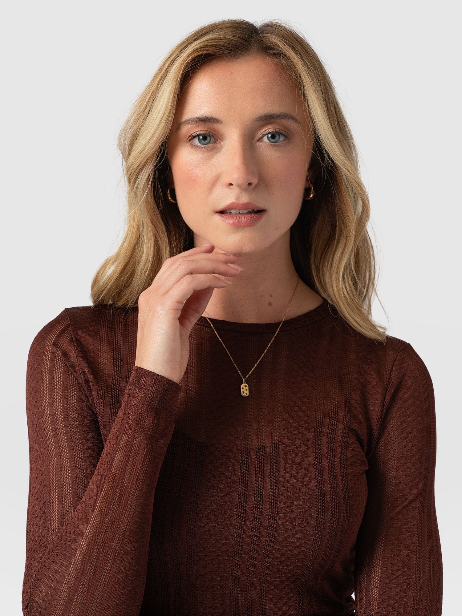 Demi Lace Long Sleeve Tee - Maroon - Image 4
