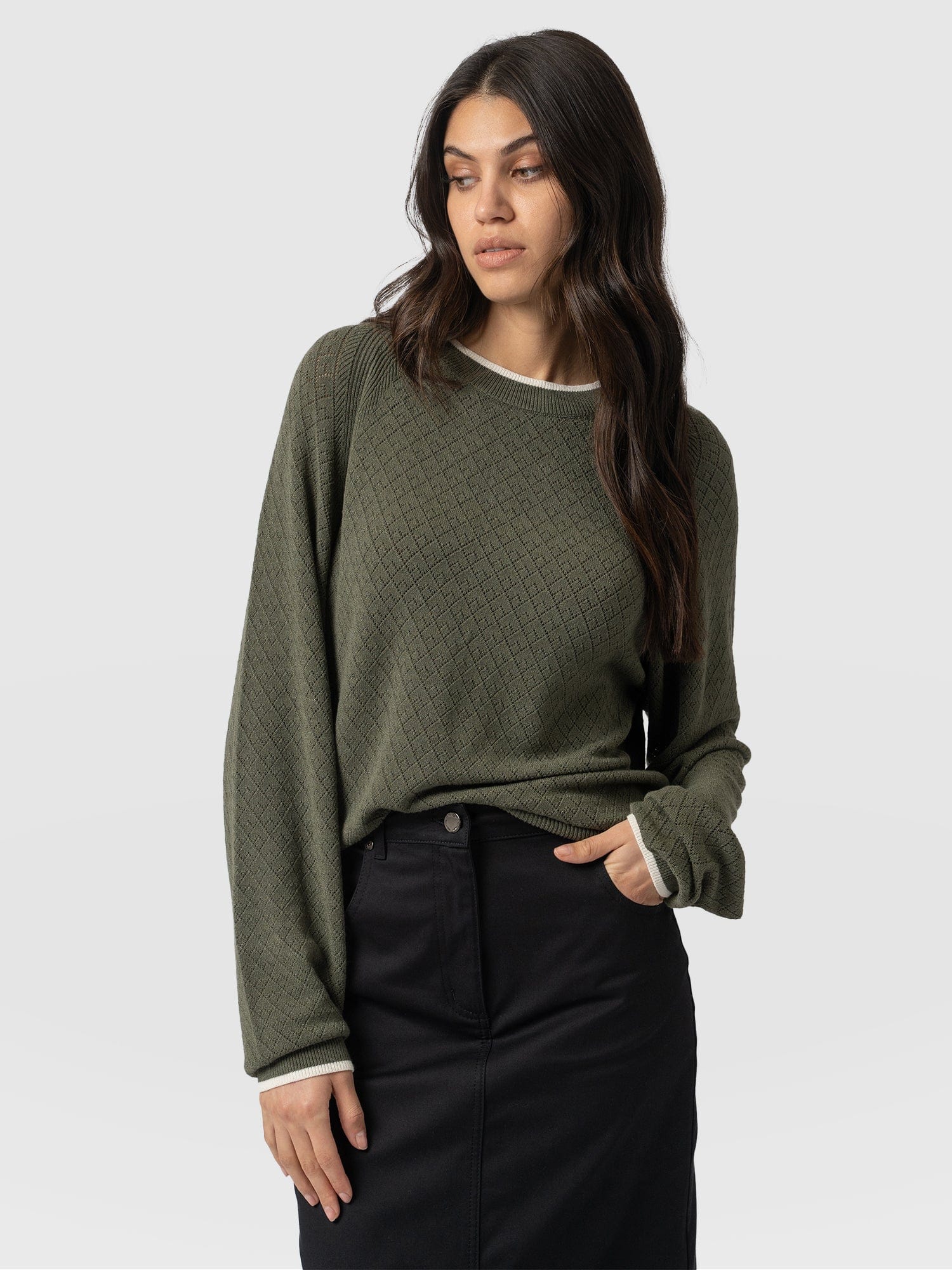 Diamond Knit Jumper - Khaki - Image 2