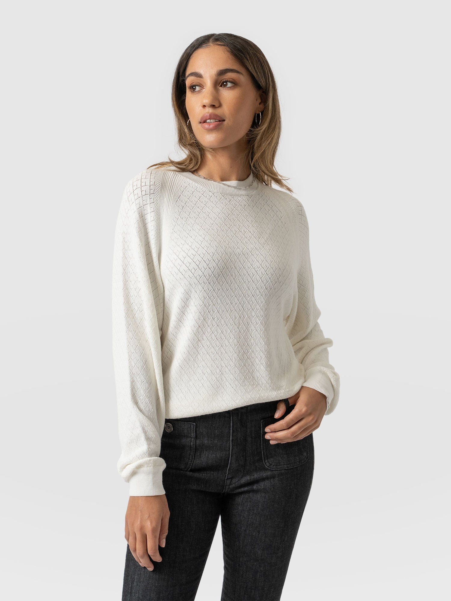 Diamond Knit Jumper - White - Image 2