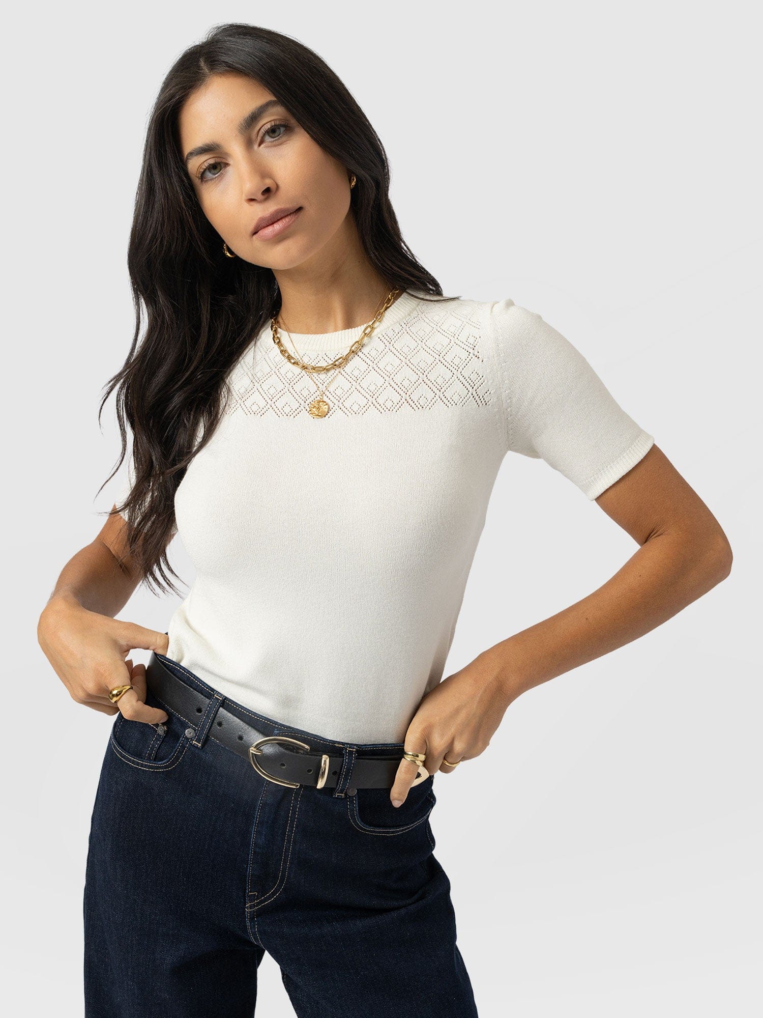 Diamond Knit Tee - Cream