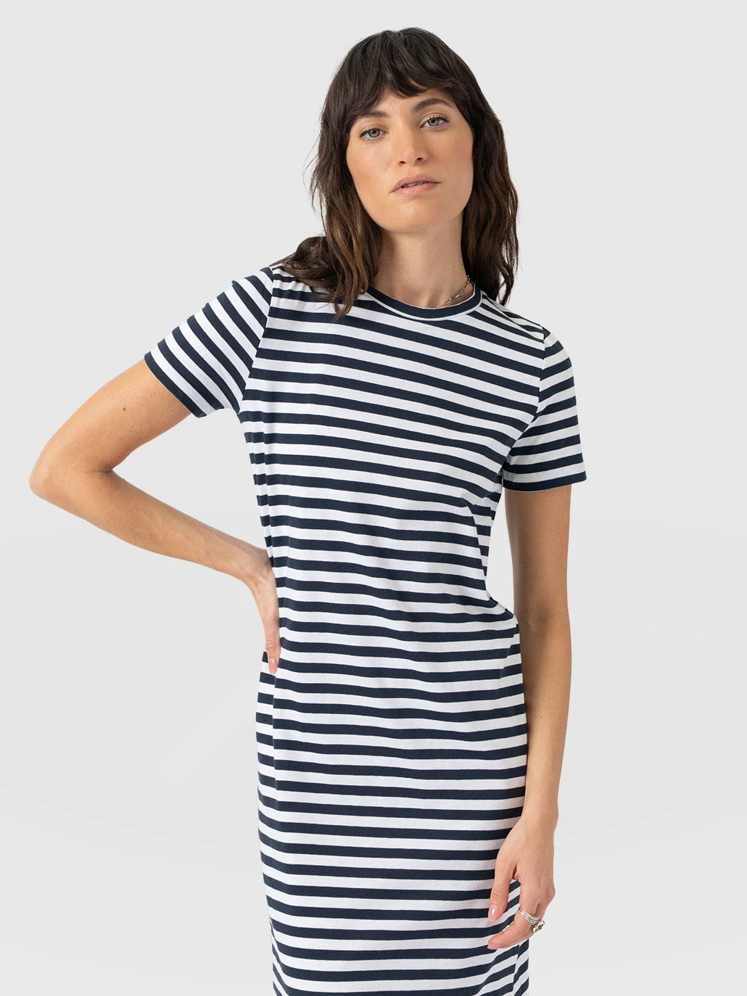 Easy T - Shirt Midi Dress - Navy Stripe - Image 3