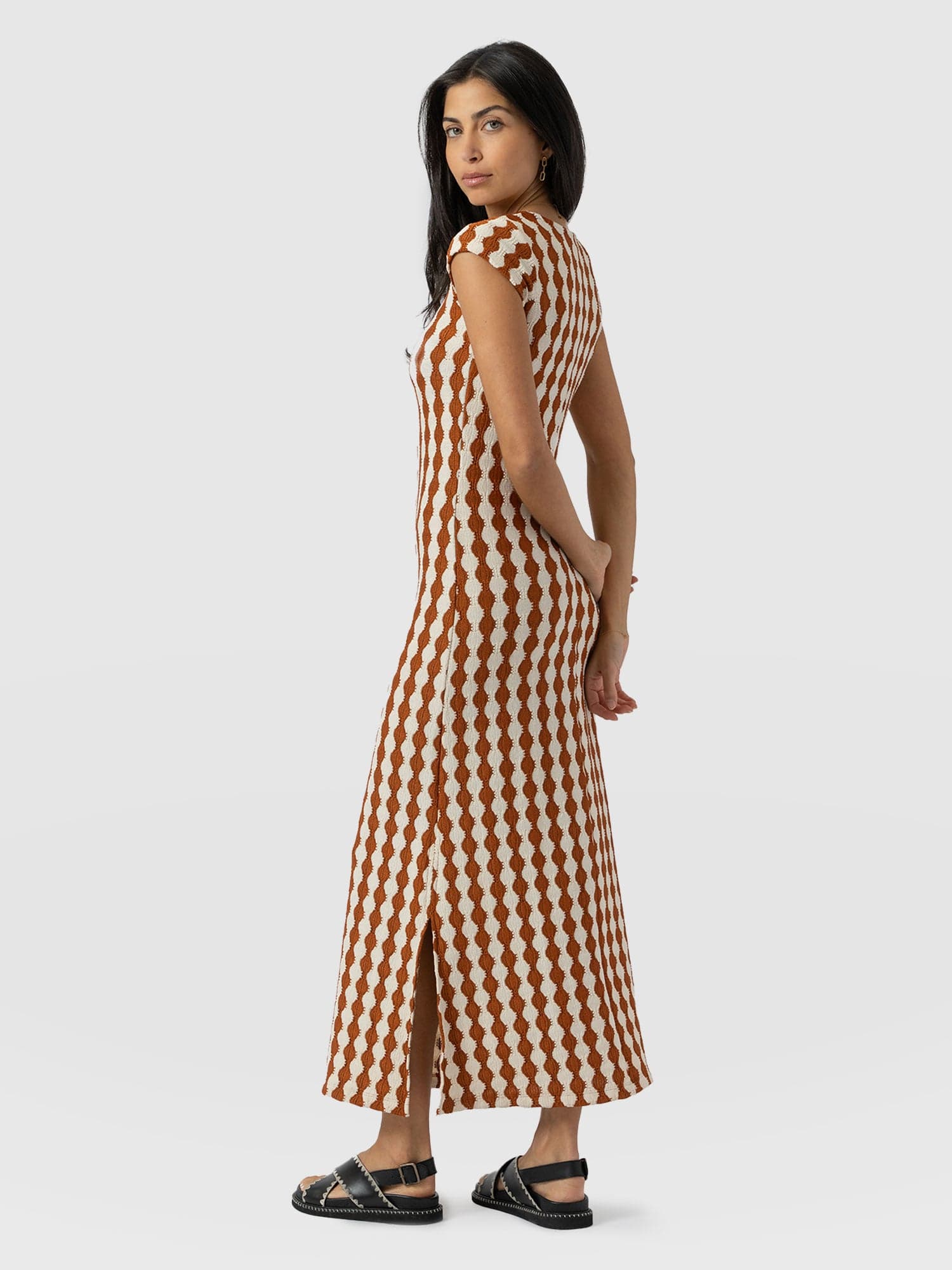 Elise Scoop Neck Midaxi Dress - Brown/Cream - Image 6