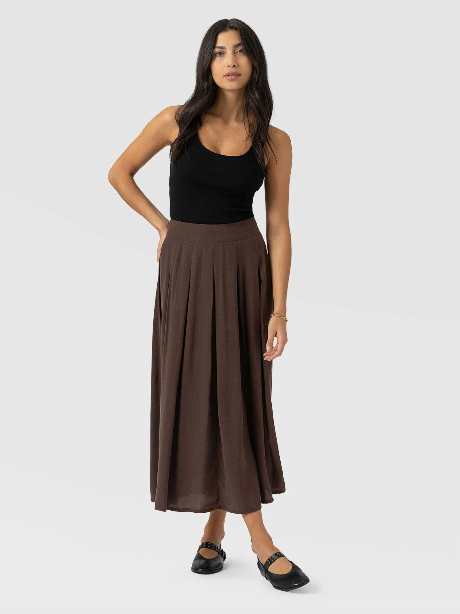 Eliza Pleated Skirt - Brown - Image 2