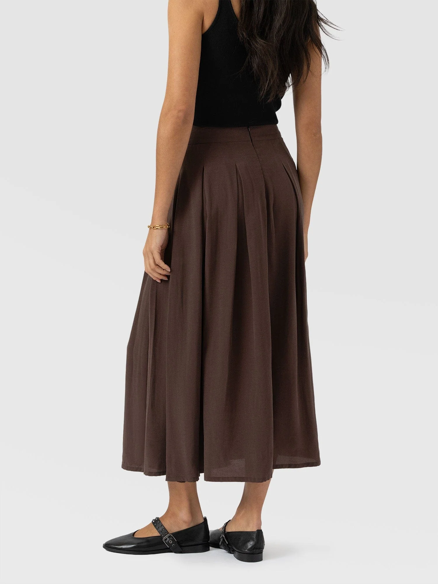 Eliza Pleated Skirt - Brown - Image 6