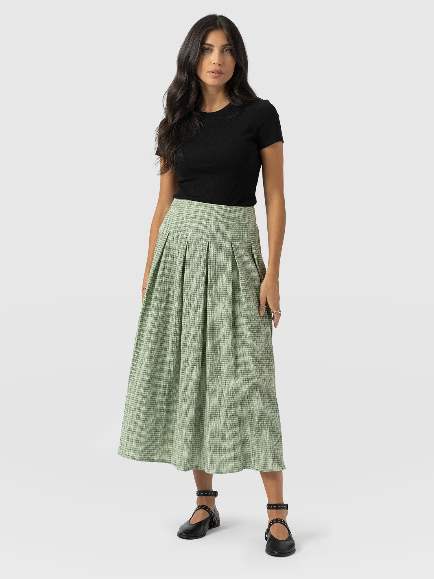 Eliza Pleated Skirt - Mint Gingham - Image 2