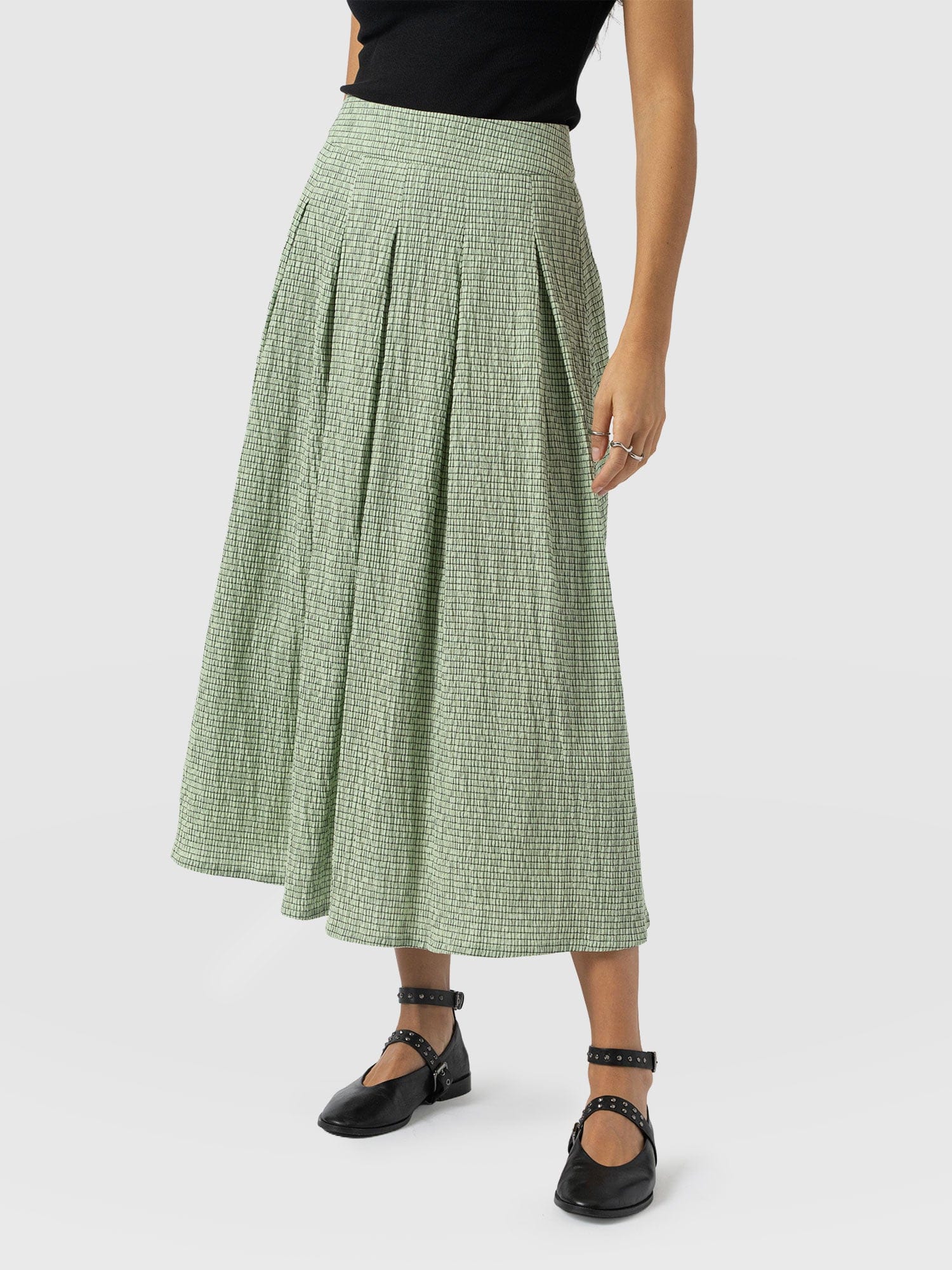 Eliza Pleated Skirt - Mint Gingham - Image 3