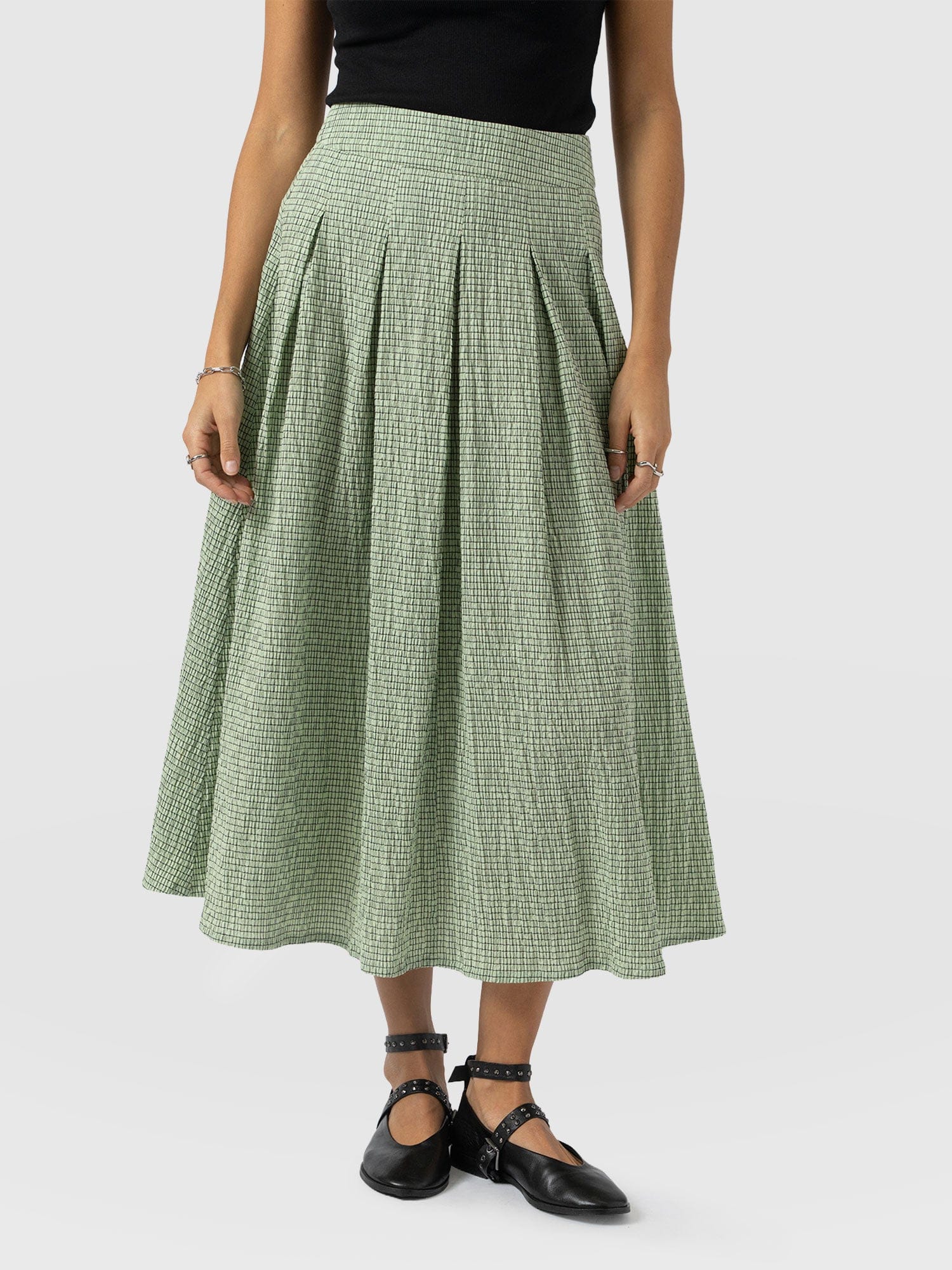 Eliza Pleated Skirt - Mint Gingham - Image 4