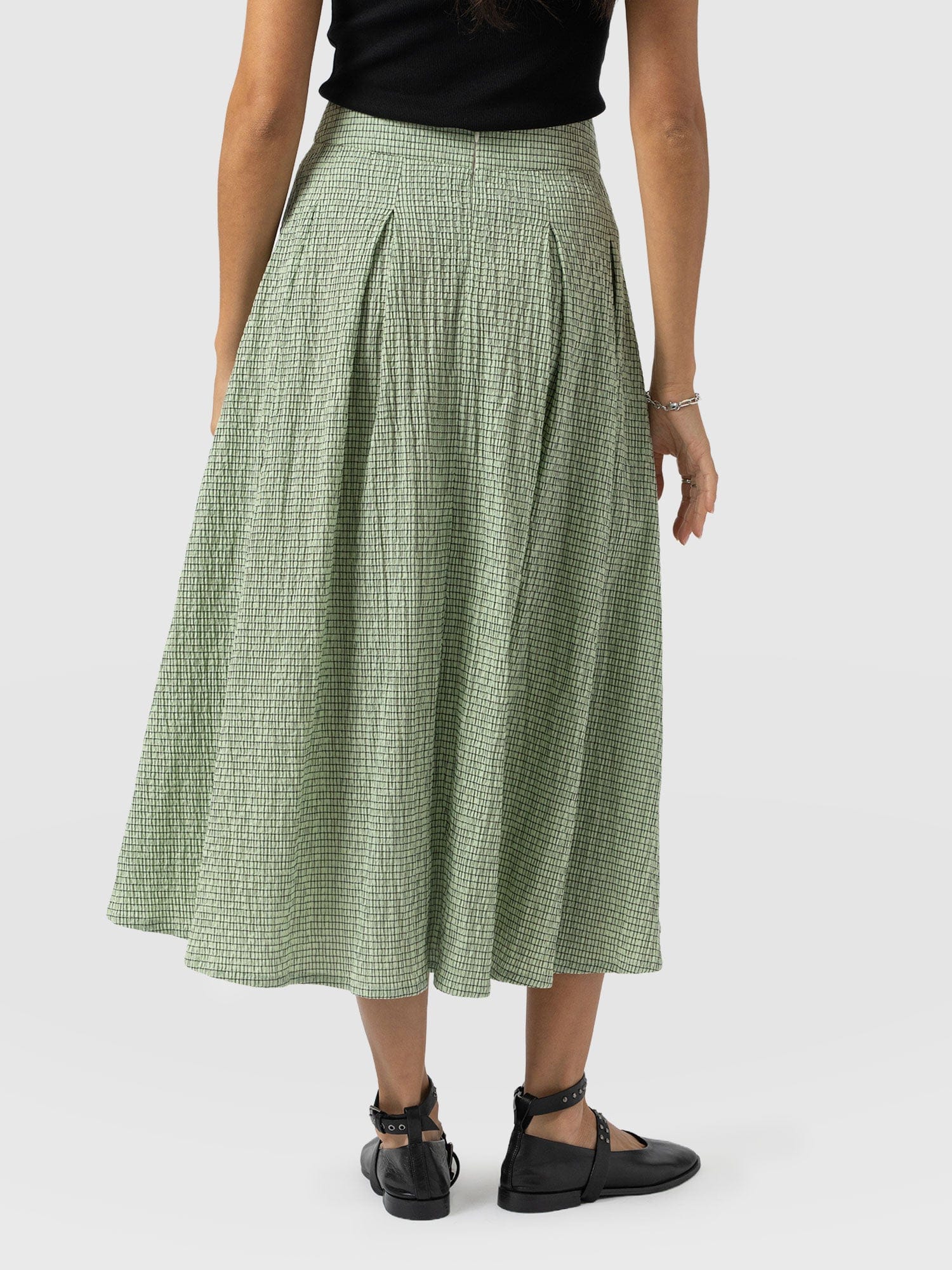 Eliza Pleated Skirt - Mint Gingham - Image 6