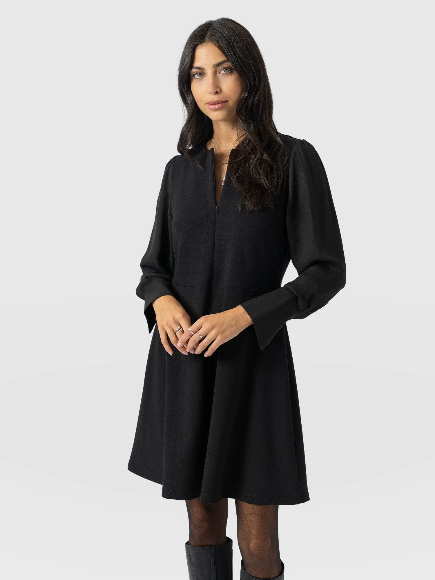 Ella Fit & Flare Dress - Black - Image 2