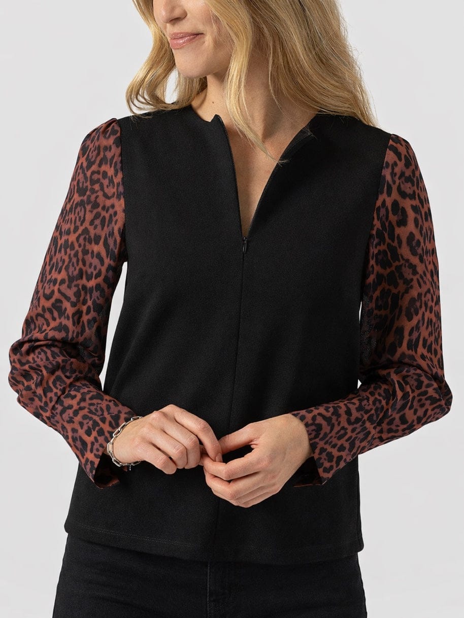 Ella Zip Up Top - Brown Leopard - Image 3