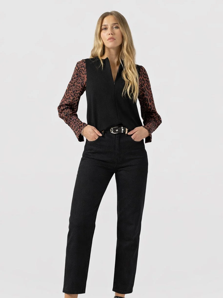 Ella Zip Up Top - Brown Leopard - Image 4