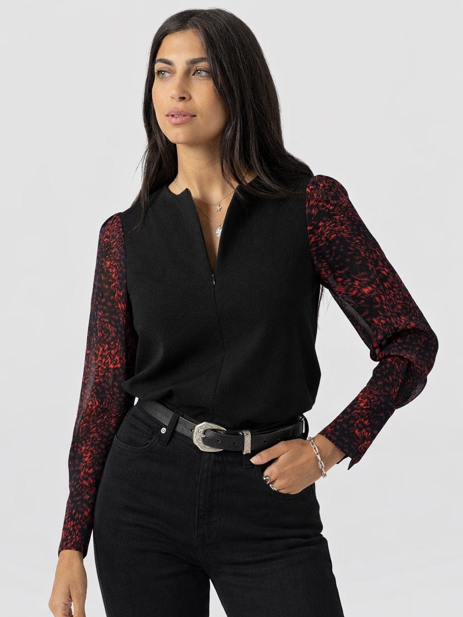 Ella Zip Up Top - Red Fade Spot - Image 2