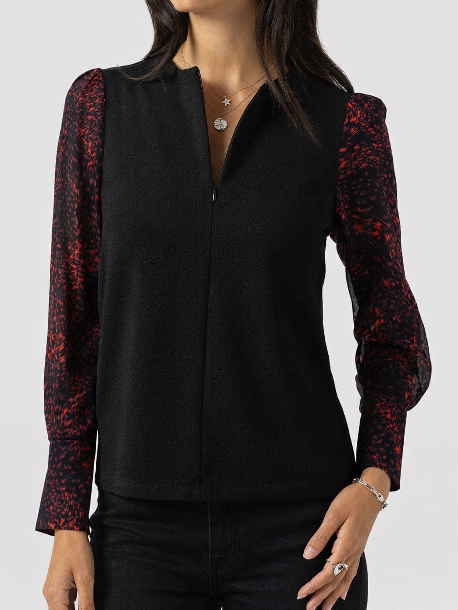 Ella Zip Up Top - Red Fade Spot - Image 3