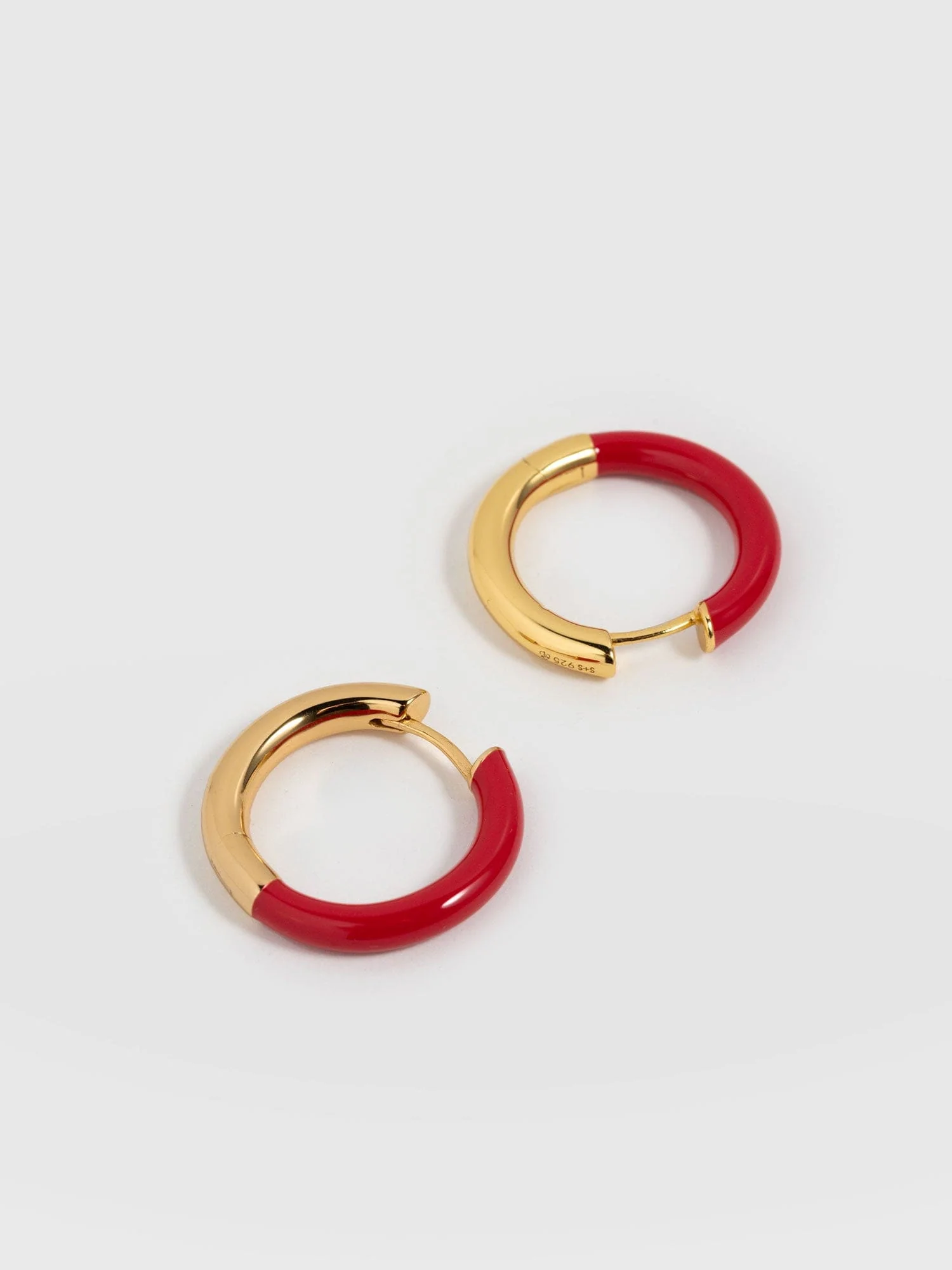 Enamel Hoop Earrings - Gold/Red - Image 2