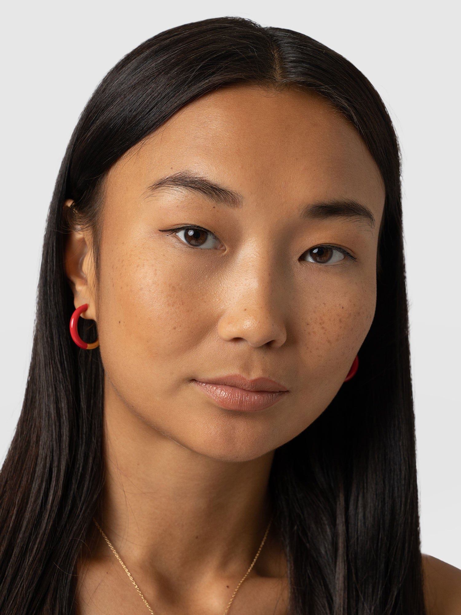 Enamel Hoop Earrings - Gold/Red - Image 3