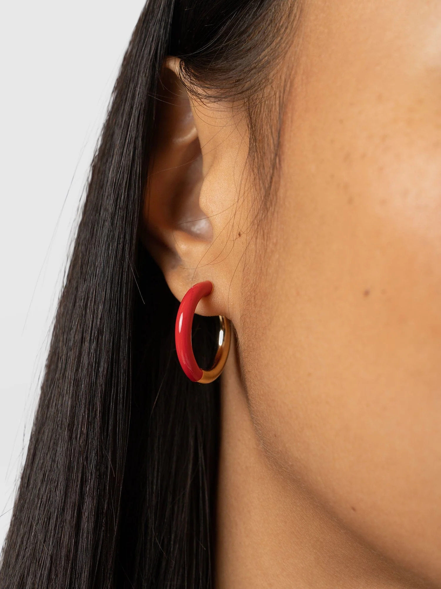 Enamel Hoop Earrings - Gold/Red - Image 4