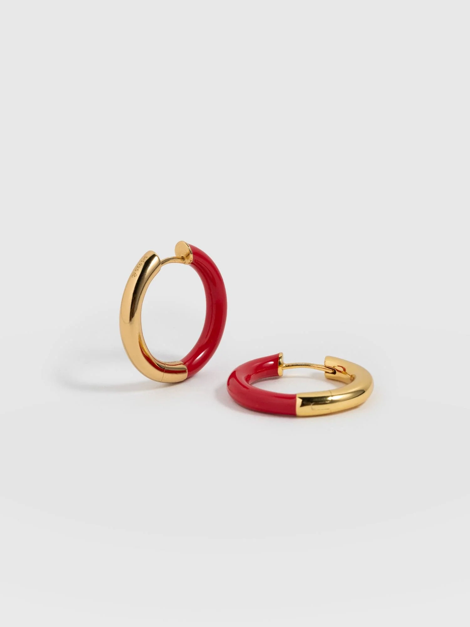 Enamel Hoop Earrings - Gold/Red - Image 6