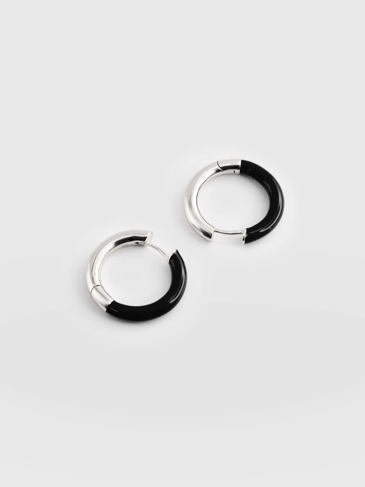 Enamel Hoop Earrings - Silver/Black - Image 2