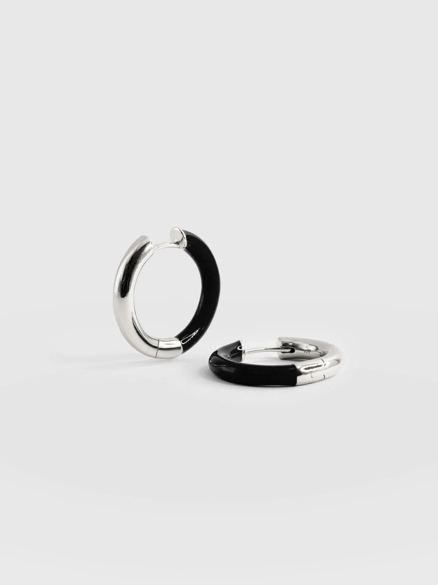 Enamel Hoop Earrings - Silver/Black - Image 6