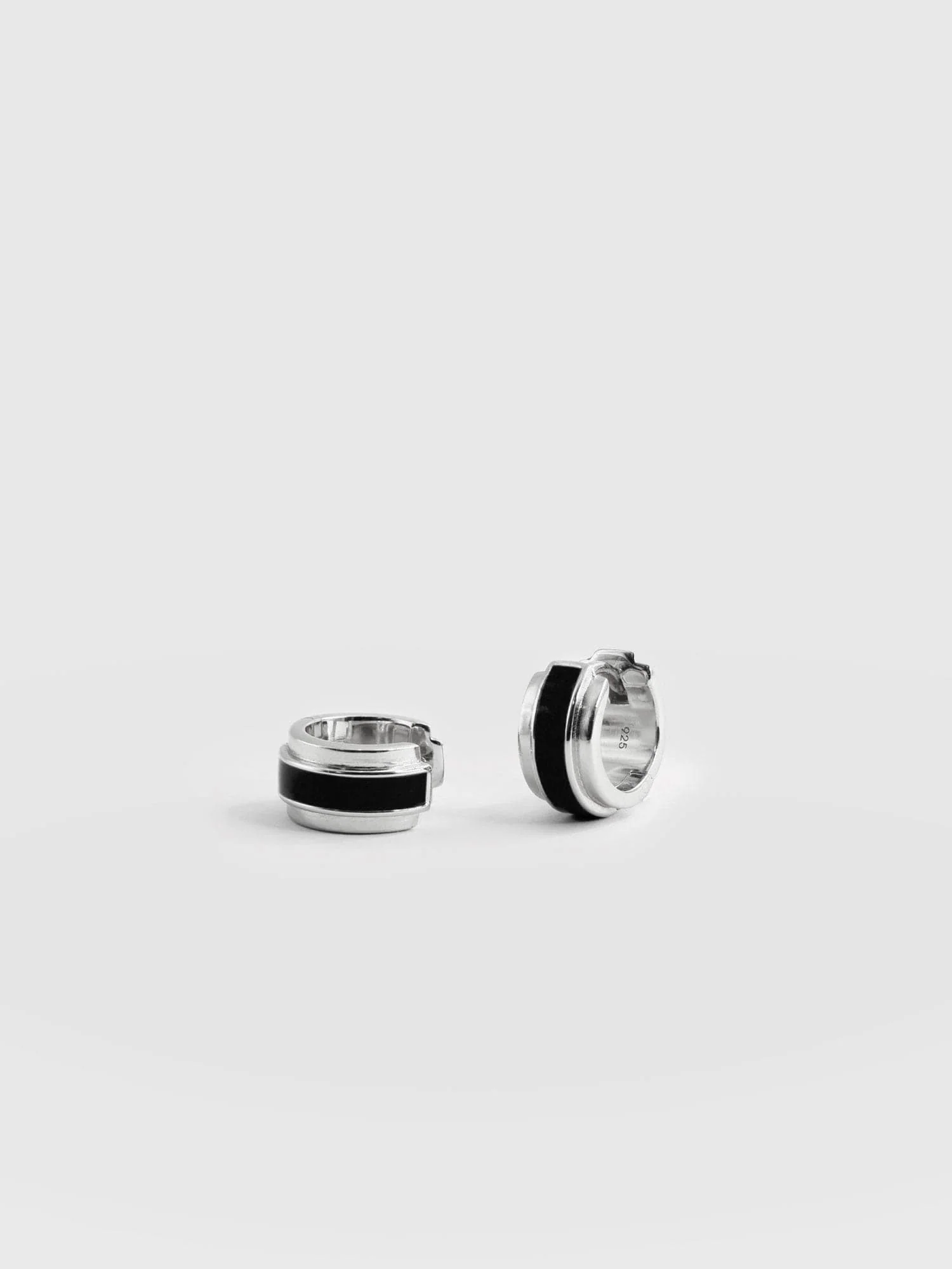 Enamel Stripe Huggie Earrings - Silver/Black - Image 6