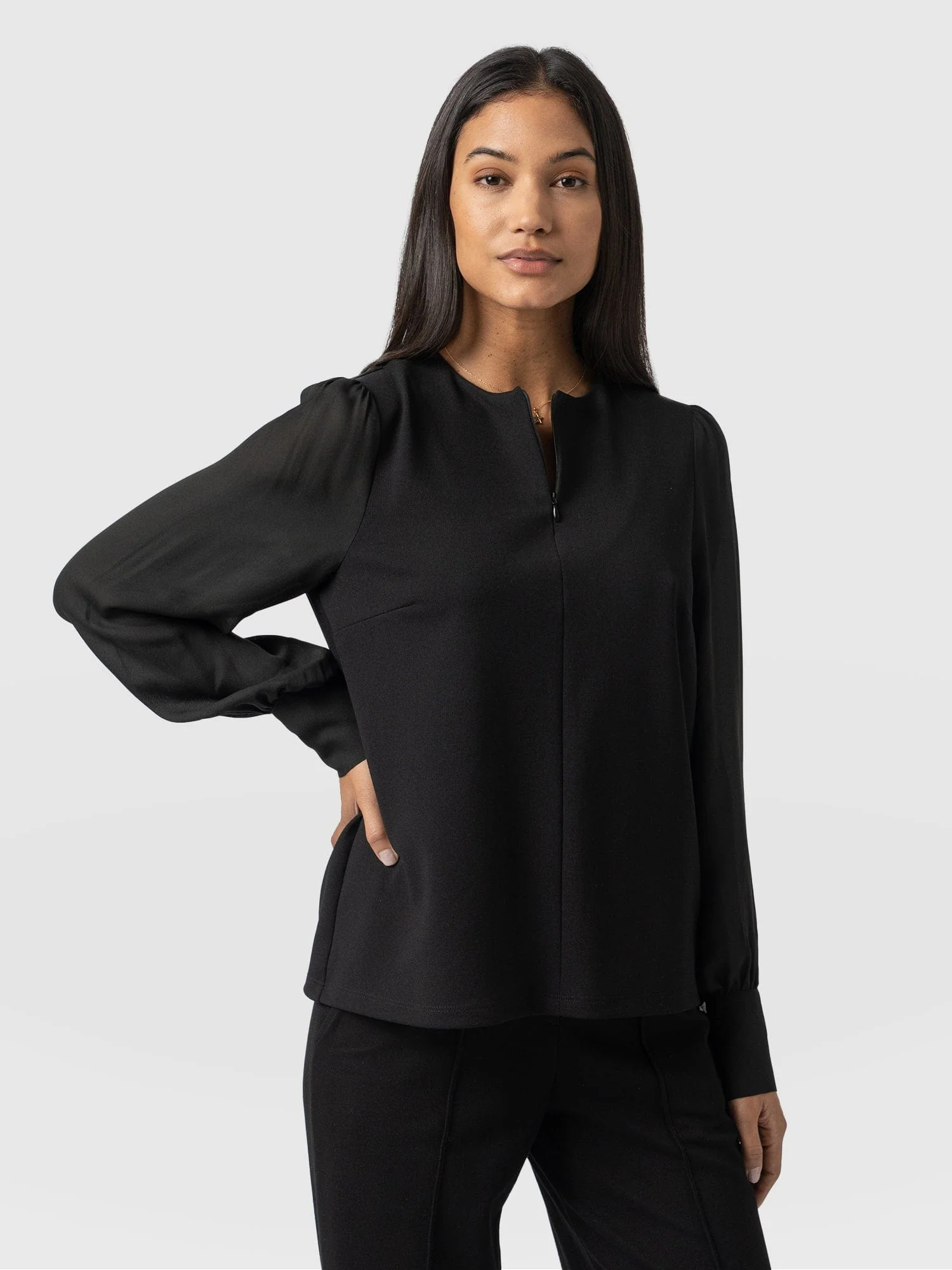 Esme Zip Up Top - Black - Image 2