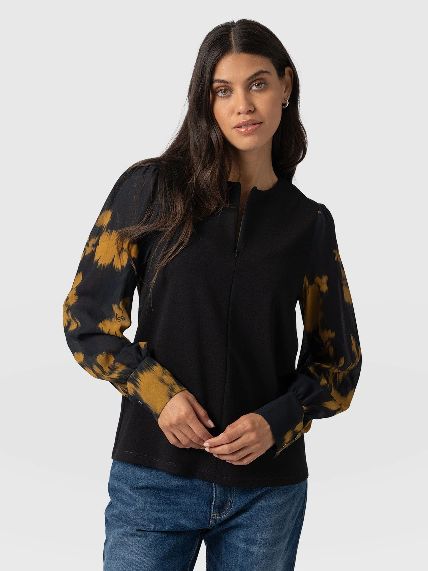 Esme Zip Up Top - Yellow Fade Floral - Image 2