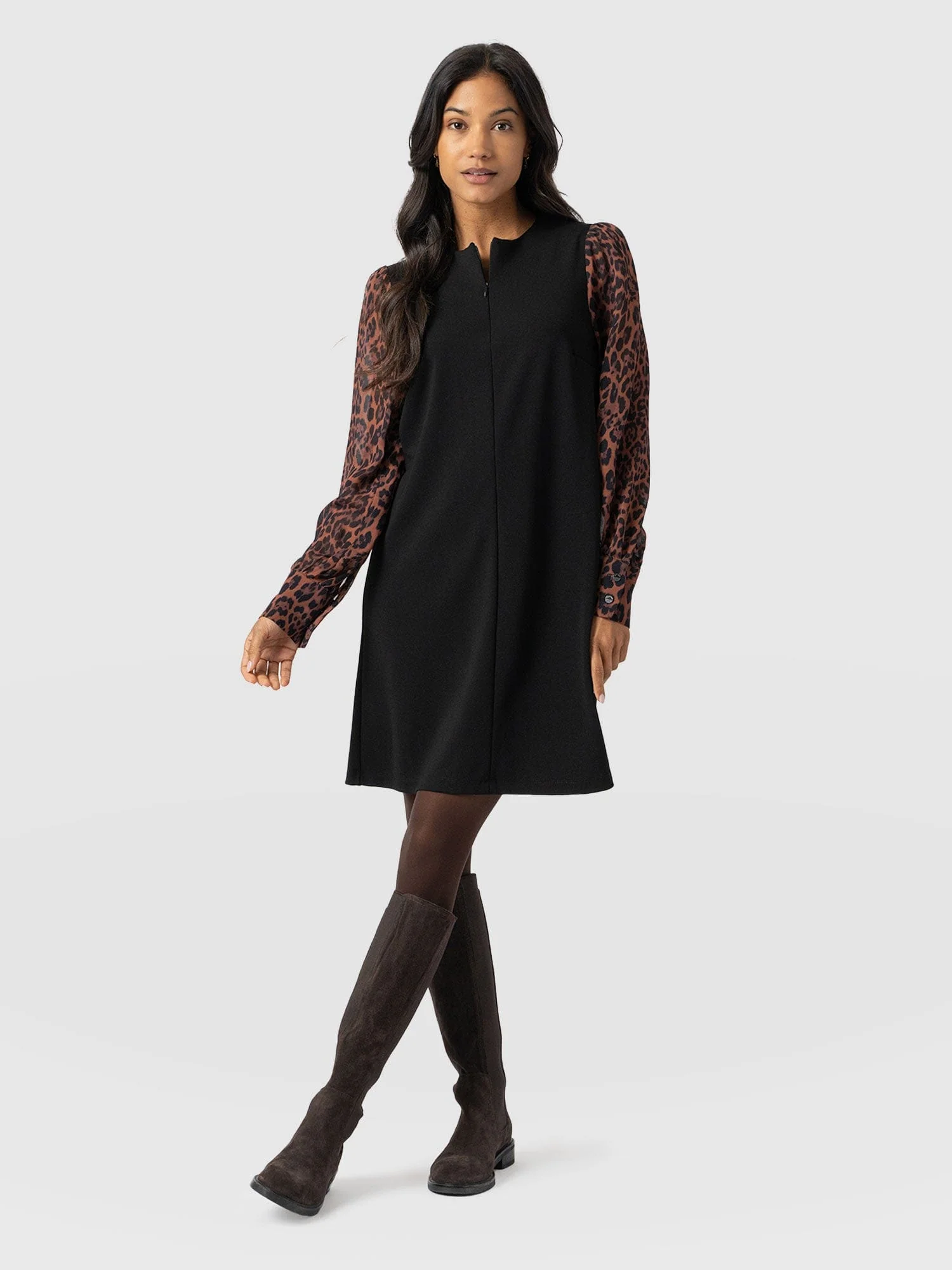 Esme Zip Up Dress - Brown Leopard - Image 2